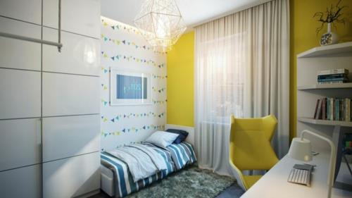 Μοντέρνο διαμέρισμα με κίτρινο φυτώριο εσωτερικής διακόσμησης που κόβει την ανάσα