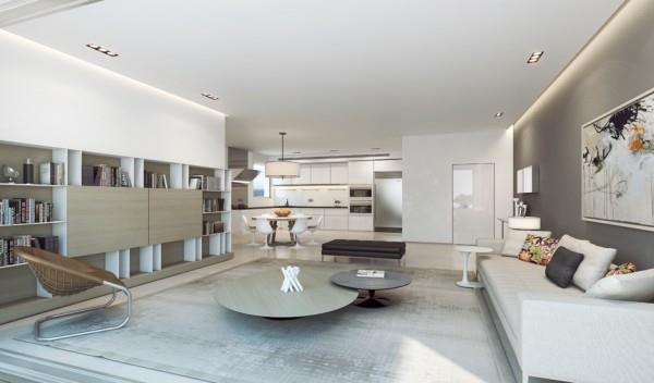 Μοντέρνο σπίτι δείχνει πλούσιο σχεδιασμό τοίχου σαλόνι στρογγυλό τραπέζι