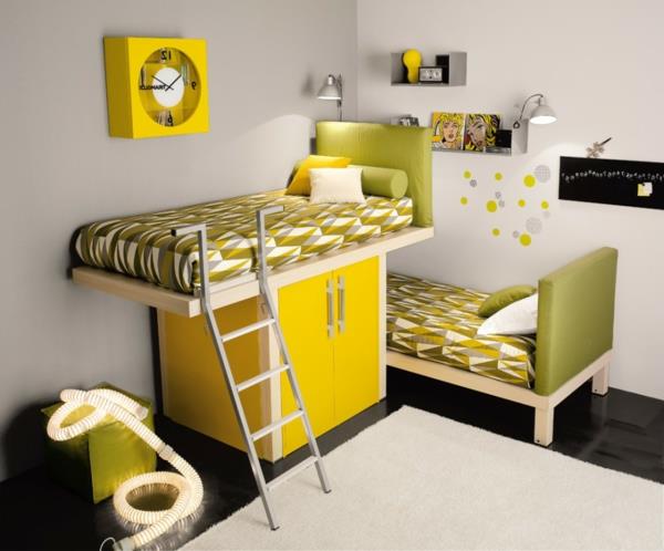 Πολυλειτουργικό σχέδιο κρεβατοκάμαρας έντονα χρώματα κίτρινο πράσινο pop art