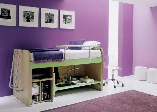 Πολυλειτουργική κρεβατοκάμαρα με μοβ σχεδιασμό ακρυλικής καρέκλας