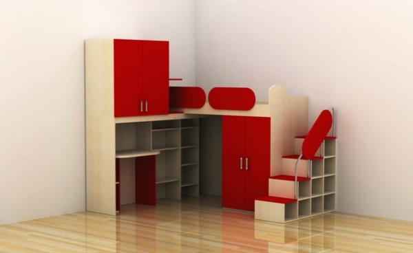 Οι σκάλες από κόκκινο ξύλο βερνίκι κάνουν τα πολυλειτουργικά υπνοδωμάτια εύκολα