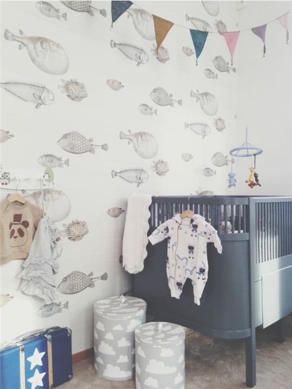 Μοτίβο ταπετσαρία ψαριών ταπετσαρία σχεδιασμός παιδικό δωμάτιο έπιπλα βρεφικού δωματίου