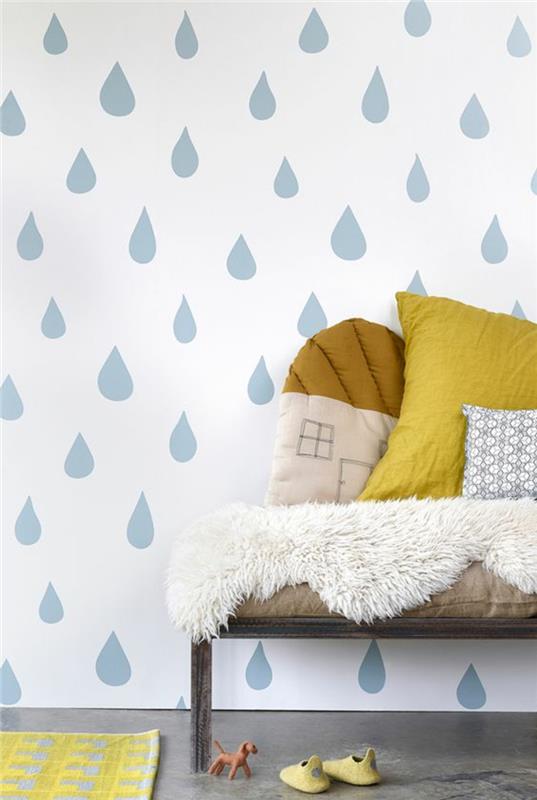 Μοτίβο ταπετσαρίας βροχής σταγόνα μπλε ταπετσαρία σχεδιασμός παιδικό δωμάτιο