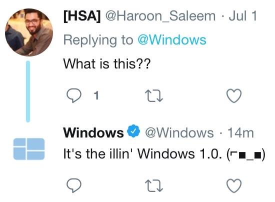 Μετά από σχεδόν 34 χρόνια, τα Microsoft Windows 1.0 φέρεται να έγραψαν ξανά στο Twitter μια ερώτηση και απάντηση από τα παράθυρα αστεία