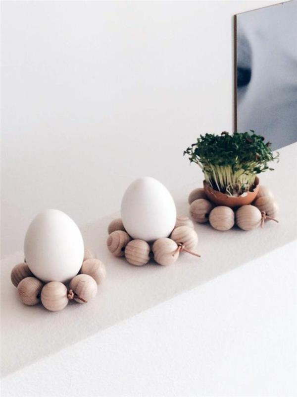 Πασχαλινή διακόσμηση από ξύλινη ξύλινη μπάλα δαχτυλίδι Πασχαλινά αυγά λουλούδια