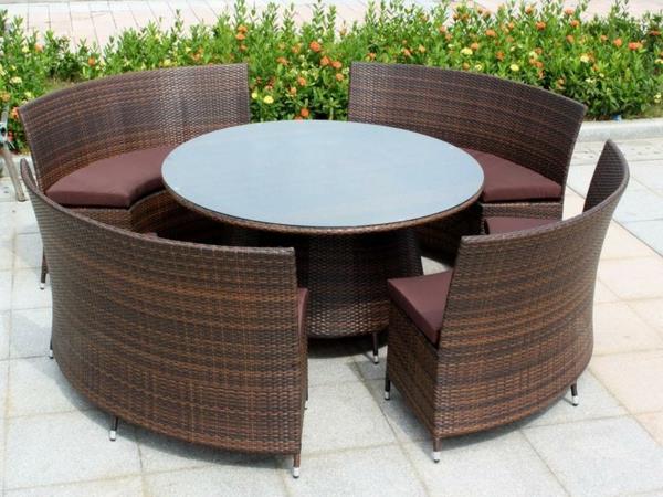 Έπιπλα εξωτερικού χώρου από έπιπλα κήπου lounge polyrattan γύρω από το τραπέζι