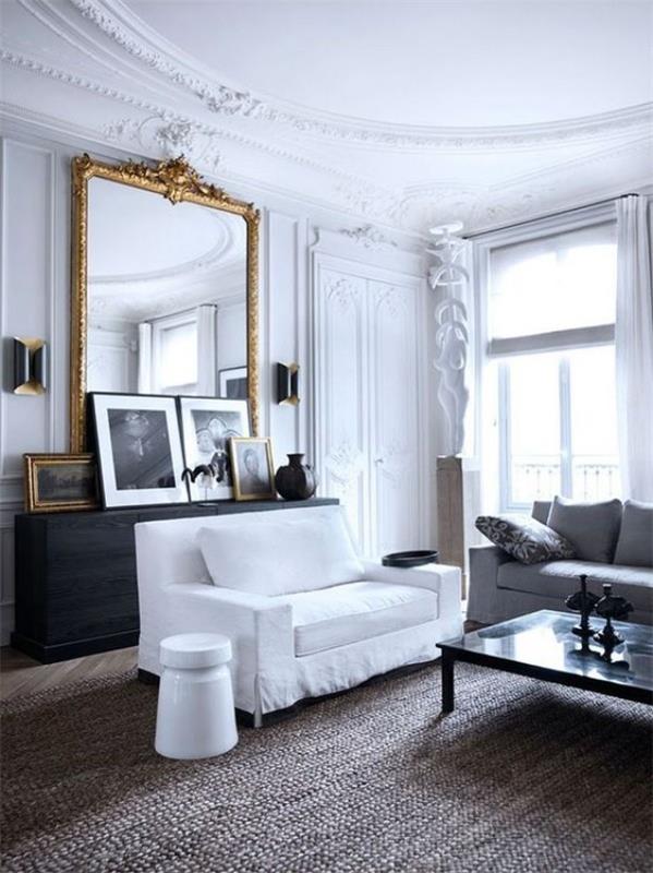 Παριζιάνικο σικ στο σαλόνι λευκός καναπές εικόνες αξεσουάρ σπιτιού με μια ιστορία