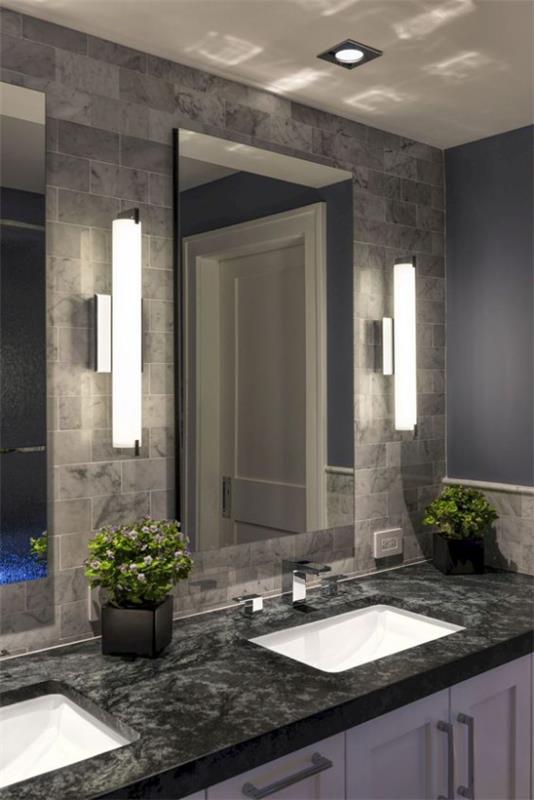 Αντιστοίχιση φωτός στο μπάνιο διπλή ματαιοδοξία μαρμάρινη κορυφή έξυπνα φωτιστικά τοίχου λαμπτήρες με εσοχή προβολείς