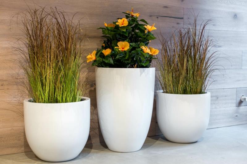 Planter fiberglass λευκά φυτά εσωτερικού χώρου διαφορετικού μεγέθους