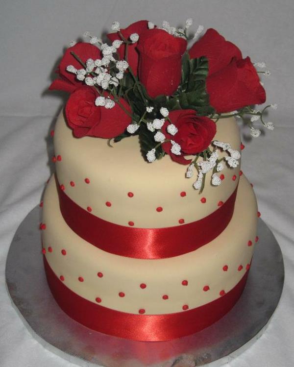 Φθηνό γαμήλιο κέικ δύο επιπέδων κόκκινο κομψό