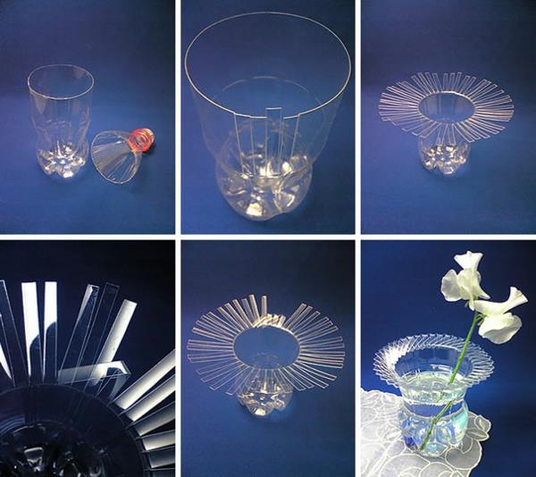 Ανακυκλωμένα πλαστικά μπουκάλια βάζο λουλουδιών ιδέες διακόσμησης