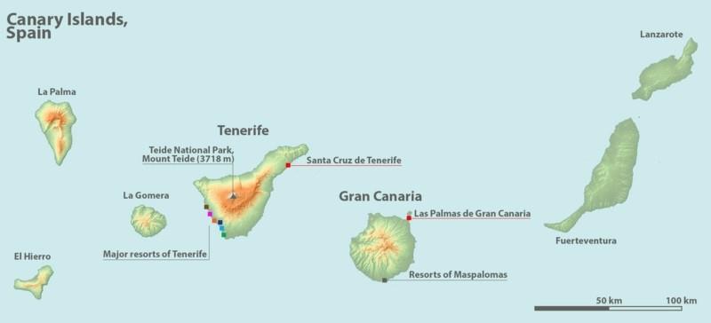 ταξιδιωτικός προορισμός καναρίνια θαλάσσια διακοπές όλα τα νησιά χάρτης