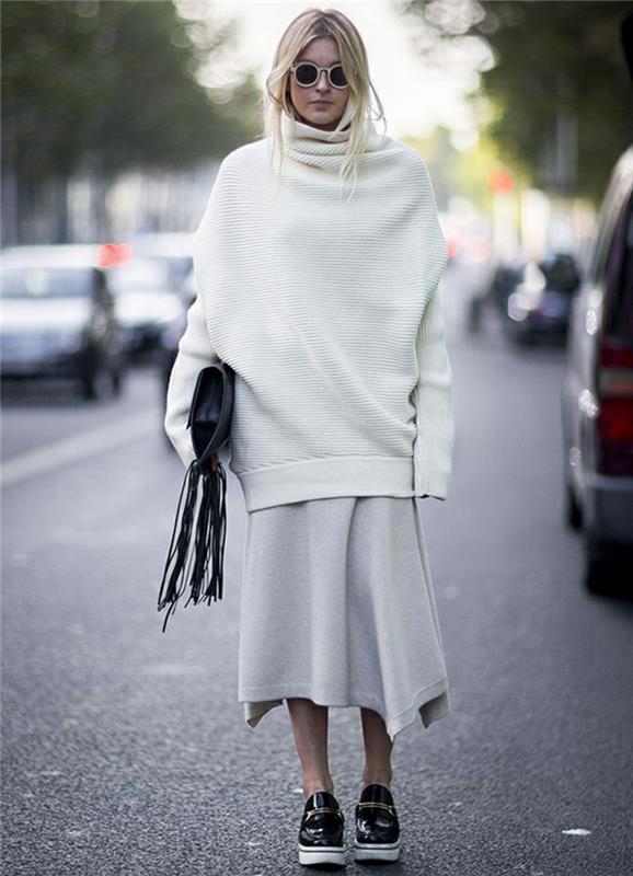 Γυναίκες Turtleneck oversize λευκή χειμερινή φούστα