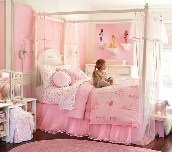 Ροζ παιδικά δωμάτια σχεδιαστικά ράφια κλινοσκεπασμάτων