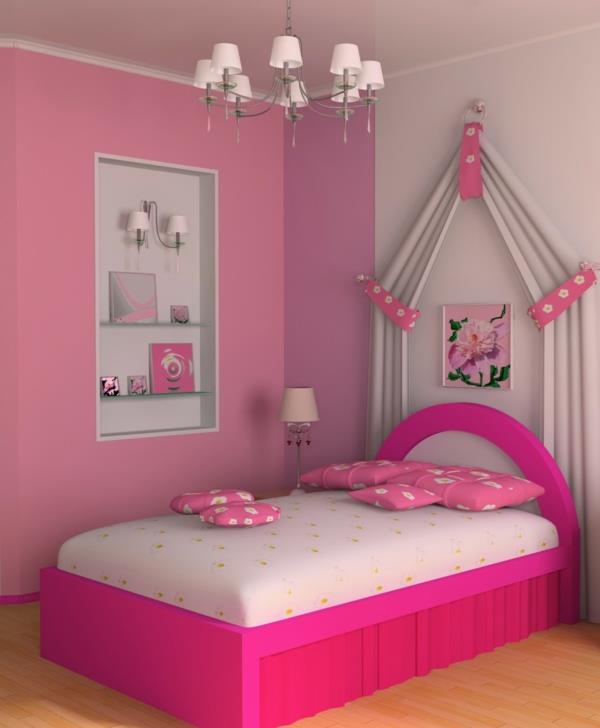 Τα ροζ παιδικά δωμάτια κάνουν κουρτίνες διακοσμητικά ενσωματωμένα ράφια