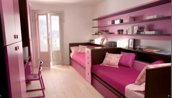 Σχεδιάστε παιδικά δωμάτια ροζ τοίχων ράφια βιβλία μπαλκόνι