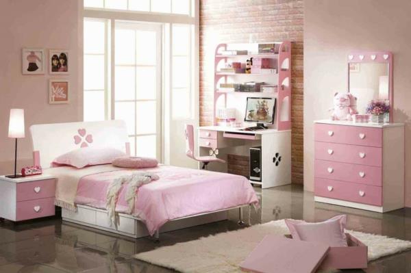 Σχεδιάστε παιδικό δωμάτιο ροζ λευκή καρδιά ταπετσαρία μοτίβο τούβλου