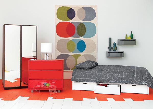 Κόκκινα Έπιπλα Σχεδιάζει ξύλο γεωμετρικές φιγούρες κρεβάτι δωμάτιο νεολαίας