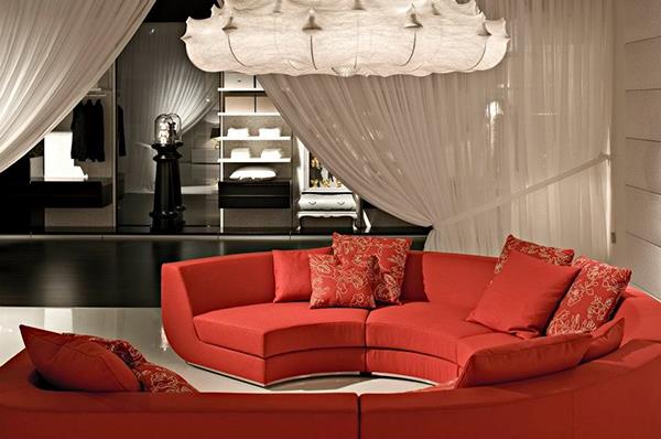 Κόκκινοι καναπέδες καθιστικό Marcel Wanders υπέροχος γωνιακός καναπές