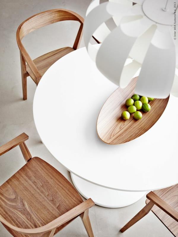 Στρογγυλό αμπαζούρ τραπέζι φαγητού ξύλο λευκό γυαλιστερό