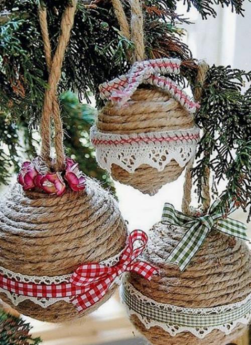 Ρουστίκ χριστουγεννιάτικα διακοσμητικά νήματα κάνναβης φτιάξτε τις δικές σας χριστουγεννιάτικες μπάλες και διακοσμήστε με φιόγκους