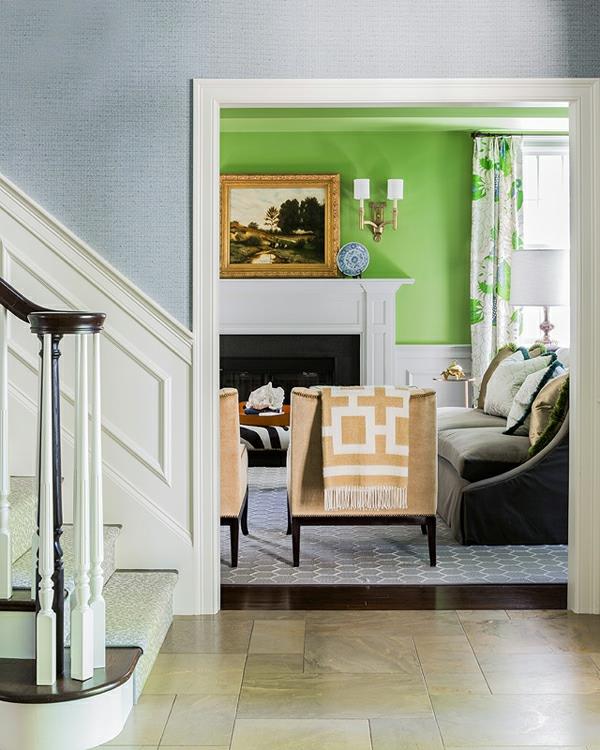 ιδέες επίπλωσης κρεβατιού πράσινου τοίχου για το σαλόνι
