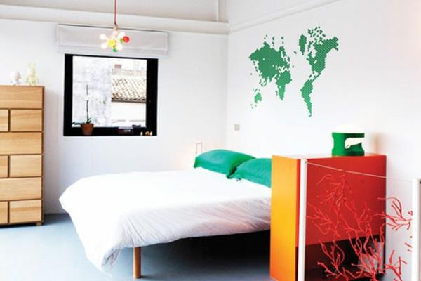 Υπνοδωμάτιο σχεδιασμός παγκόσμιος χάρτης κεφαλάρι πράσινο
