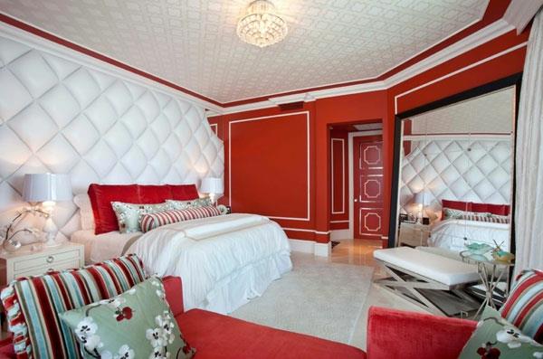 γραμμές σχεδιασμού τοίχου υπνοδωμάτιο σε κόκκινο και άσπρο