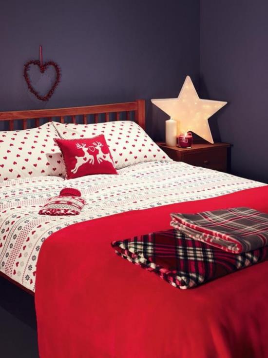 Χριστουγεννιάτικο υπνοδωμάτιο διακοσμητικό πάπλωμα ύπνου σε κόκκινο και άσπρο αστέρι