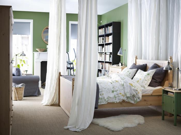Ιδέες σχεδιασμού υπνοδωματίου χρώμα τοίχου πράσινο κρεβάτι με ουρανό