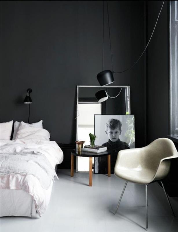 Έπιπλα κρεβατοκάμαρας χρώμα τοίχου μαύρο σκανδιναβικό σαλόνι