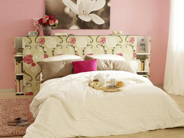 Κρεβάτι τοίχου κρεβατοκάμαρα ρίγες λουλούδι μοτίβο