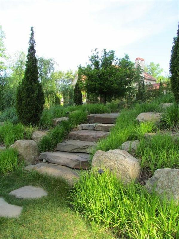 όμορφο τοπίο στον κήπο πέτρες πέτρες βότσαλα βήματα