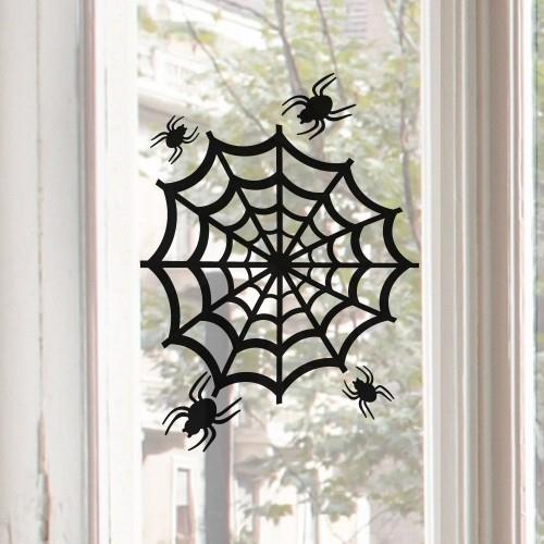 Μαύρη αράχνη αράχνη Ιστός ανατριχιαστική διακόσμηση παραθύρων αποκριών