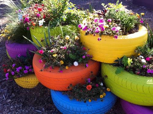 σχεδιασμός κήπου πολύχρωμα ελαστικά σπιτική διακόσμηση κήπου DIY