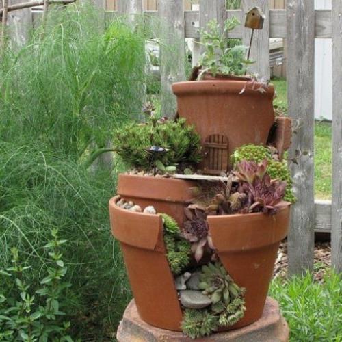 Σπιτική διακόσμηση κήπου DIY σχεδιασμός κήπου πήλινο δοχείο