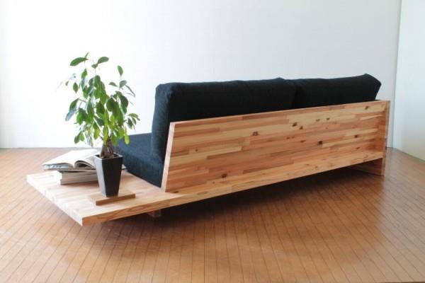 Καναπές με ενσωματωμένο τραπέζι, ξύλινο πλαίσιο, ράφι για φυτό εσωτερικού χώρου