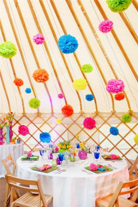 Καλοκαιρινή διακόσμηση πάρτι πολύχρωμες ιδέες κήπου διακοσμήσεις πολύχρωμη μπάλα
