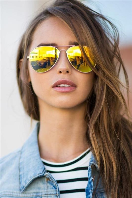 Γυαλιά ηλίου αντανακλαστικά κίτρινα στρογγυλά γυναικεία αξεσουάρ τάσεων της μόδας