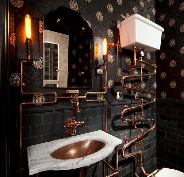 Ιδέες εσωτερικού σχεδιασμού Steampunk νεροχύτη καθρέφτη μπάνιου