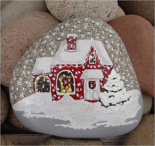 Πέτρες ζωγραφικής για τα Χριστούγεννα - καλλιτεχνικές ιδέες και συμβουλές για ένα γιορτινό σπίτι χειμερινής διακόσμησης στο χειμερινό τοπίο