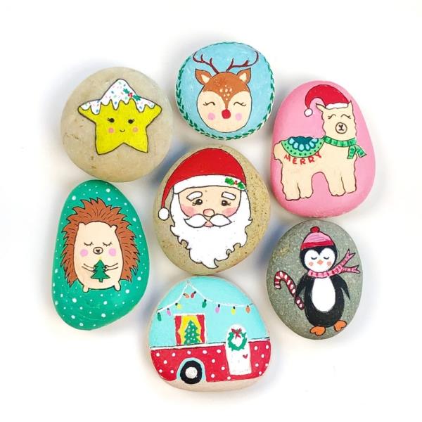 Πέτρες ζωγραφικής για τα Χριστούγεννα - καλλιτεχνικές ιδέες και συμβουλές για εορταστική χειμερινή διακόσμηση, μινιμαλιστική, πολύχρωμη ματ λάκα