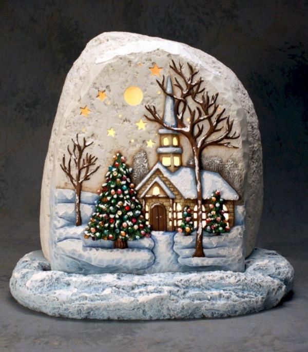 Πέτρες ζωγραφικής για τα Χριστούγεννα - καλλιτεχνικές ιδέες και συμβουλές για μια εορταστική χειμερινή διακόσμηση χειμερινό τοπίο πέτρινο βράχο