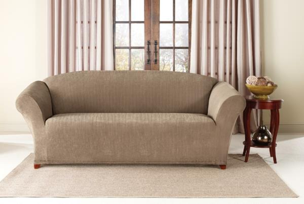 Stretch cover παραδοσιακός καναπές μπεζ κουρτίνες χρώματος