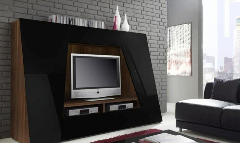 Τηλεόραση τοίχοι έπιπλα σαλονιού ξύλινα έπιπλα υψηλής γυαλάδας μαύρη μονάδα τοίχου τηλεόρασης