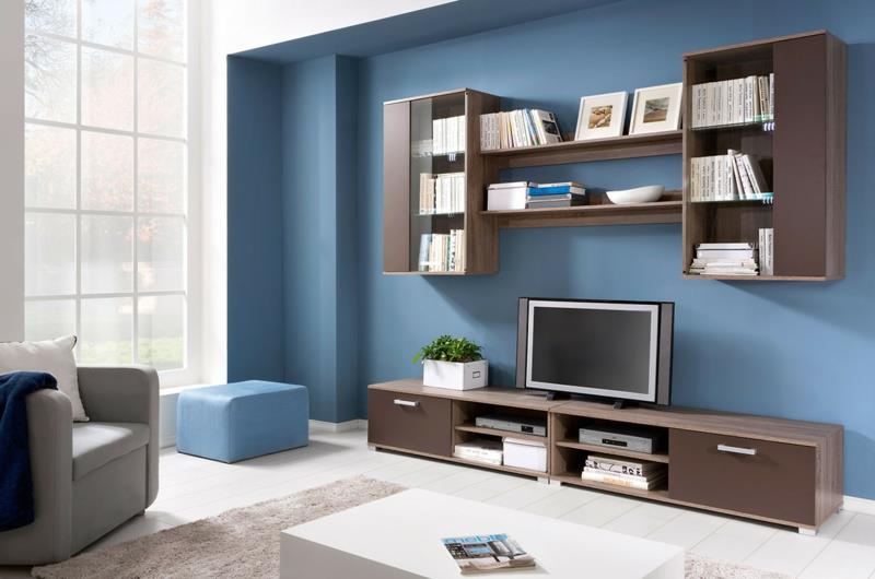 Έπιπλα τοίχου τηλεόρασης έπιπλα ξύλινα έπιπλα Μονάδα τοίχου τηλεόρασης χρώμα μπλε
