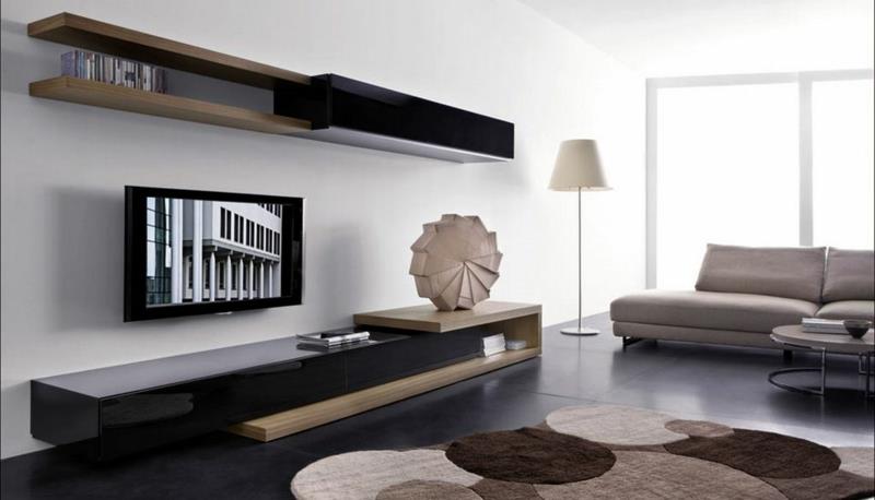 Μονάδα τοίχου τηλεόρασης ξύλο υψηλής στιλπνότητας μαύρο χαλί καναπέδων επίπλων καθιστικού