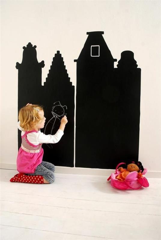 Παιδικό δωμάτιο από φύλλο αλουμινόχαρτου μαυροπίνακα βαφή δημιουργικός σχεδιασμός τοίχου