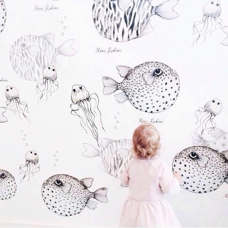 Ταπετσαρία παιδικό δωμάτιο μοτίβο ταπετσαρία ψάρια ιδιότροπος κόσμος της θάλασσας