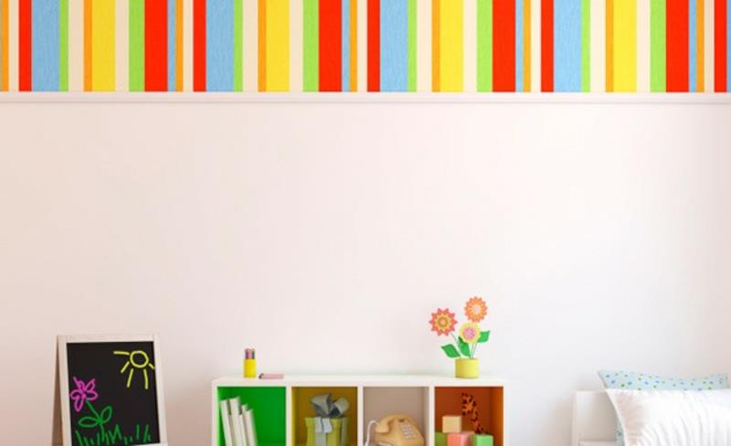 Ταπετσαρία παιδικό δωμάτιο ουράνιο τόξο χρώματα ρίγες προφορά